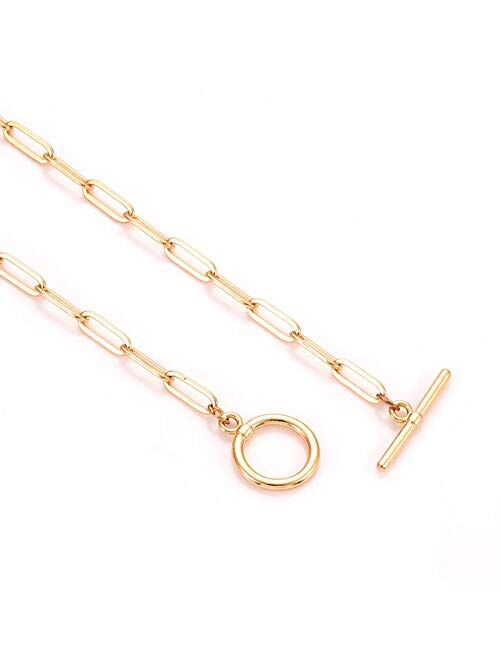 Bvga Paperclip Chain Choker Necklace Toggle Clasp Simple Y Necklace Oval Rectangle Link Chain Layering Necklace for Women Girls Gold Silver