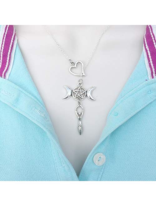 Generic I Heart Triple Moon Goddess Silver Lariat Y Necklace.