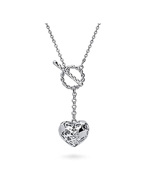 BERRICLE Base Metal Cubic Zirconia CZ Heart Open Circle Toggle Anniversary Fashion Lariat Necklace SKU#n1660
