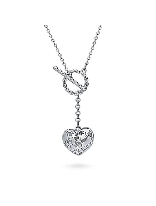 BERRICLE Base Metal Cubic Zirconia CZ Heart Open Circle Toggle Anniversary Fashion Lariat Necklace SKU#n1660