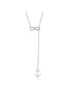 Beaux Bijoux 925 Sterling Silver Italian Infinity, Star, Heart w/Dangling Key,LOVE,Angel Wing, Moon, Anchor Lariat Y 16+2" Necklace