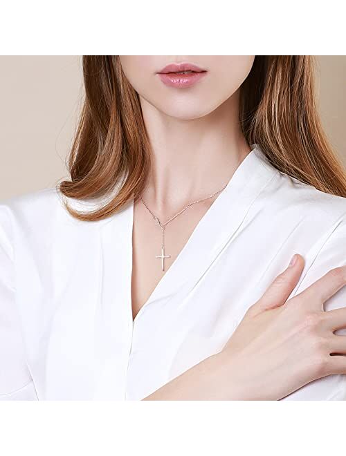 FANCIME White/Yellow Gold Plated 925 Sterling Silver High Polished Infinity Cross Adjustable Choker Pendant Lariat Necklace Y Necklace Jewelry for Women Girls, 18"