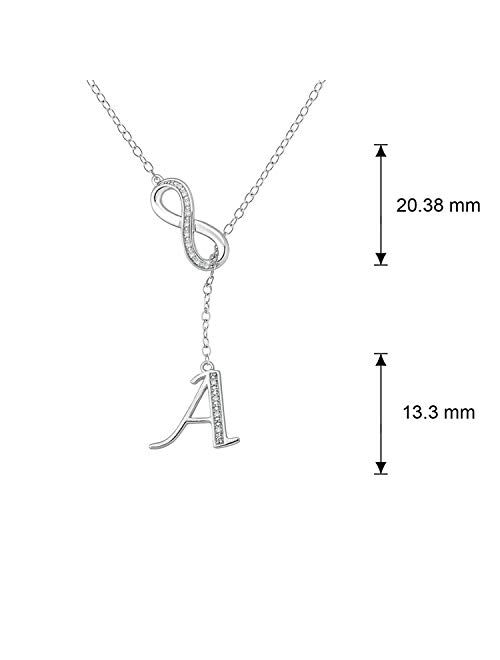 Cali Trove 925 Sterling Silver Diamond Infinity Lariat, Diamond Alphabet Pendant Necklace, Letter A To Z, 20"