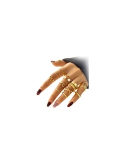 Faxhion Gold Knuckle Rings Set for Women Girls Snake Chain Stacking Ring Vintage BOHO Midi Rings SIze Mixed