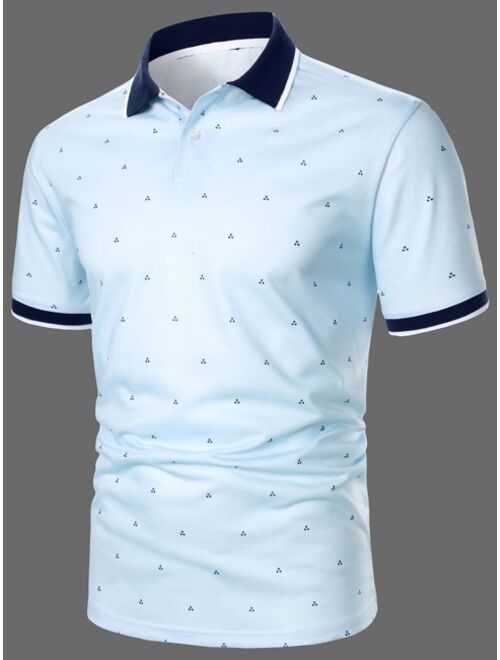 Shein Men Allover Print Contrast Trim Polo Shirt