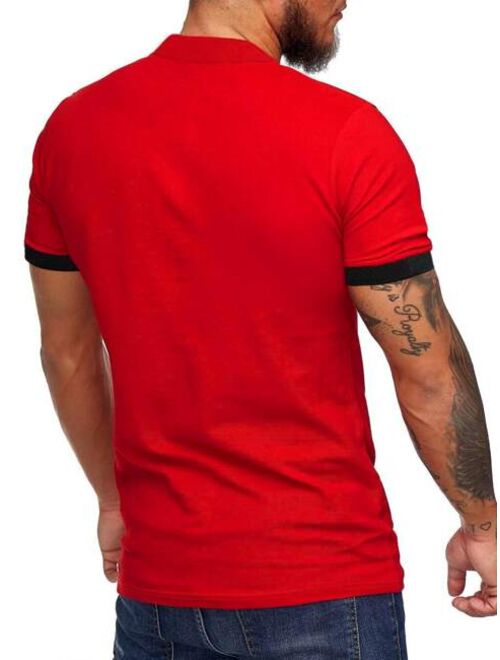 Shein Men Letter Graphic Contrast Trim Polo Shirt