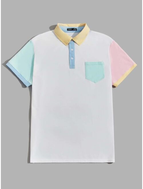 SHEIN Men Colorblock Pocket Detail Polo Shirt