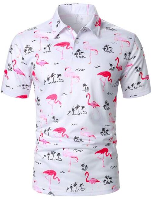 Shein Men Flamingo Palm Tree Print Polo Shirt