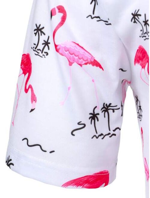 Shein Men Flamingo Palm Tree Print Polo Shirt