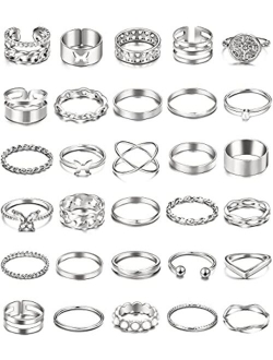 If You 30 Pcs Vintage Gold Knuckle Rings Set, Boho Butterfly Snake Stackable Finger Rings for Women Girls, Silver Midi Rings Pack