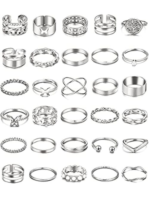If You 30 Pcs Vintage Gold Knuckle Rings Set, Boho Butterfly Snake Stackable Finger Rings for Women Girls, Silver Midi Rings Pack