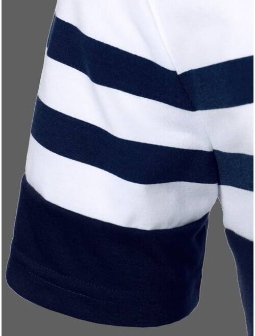 Shein Men Two Tone Striped Half Button Polo Shirt