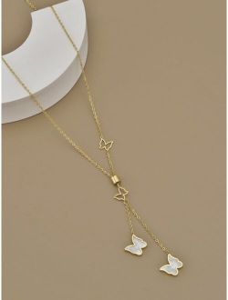 Butterfly Charm Y Lariat Necklace