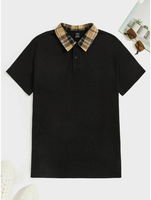 SHEIN Men Contrast Plaid Collar Polo Shirt