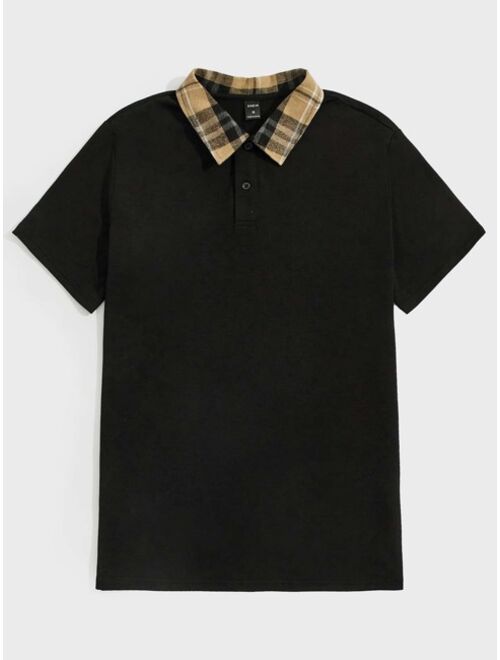 SHEIN Men Contrast Plaid Collar Polo Shirt