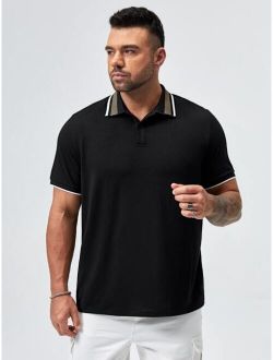 Extended Sizes Men Striped Trim Polo Shirt