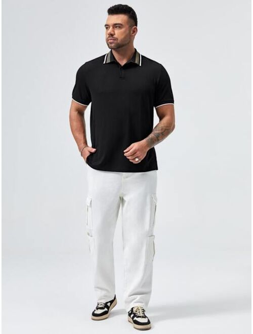 SHEIN Extended Sizes Men Striped Trim Polo Shirt