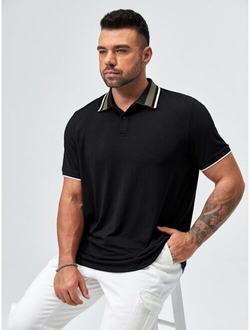 SHEIN Extended Sizes Men Striped Trim Polo Shirt