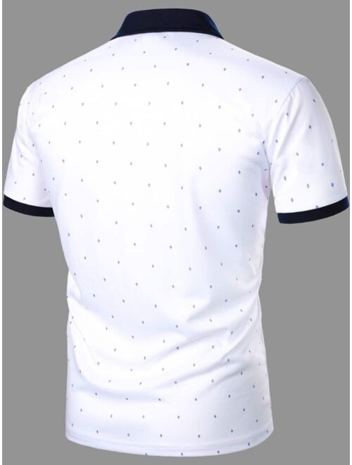 Shein Men Contrast Collar Allover Print Polo Shirt