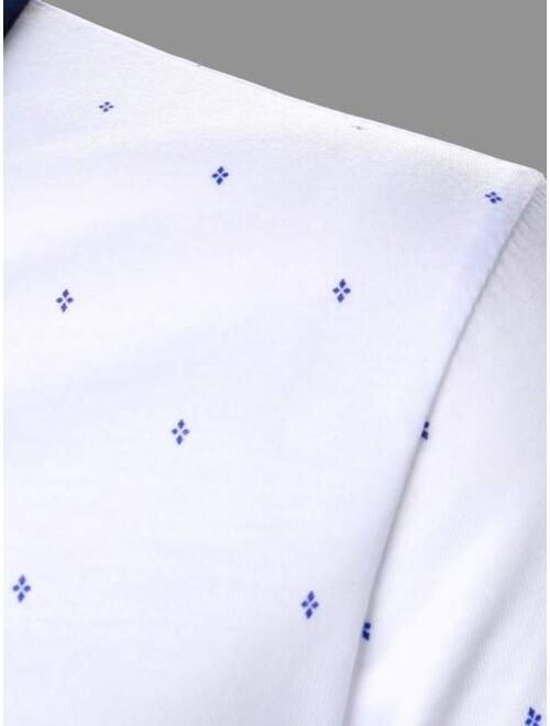 Shein Men Contrast Collar Allover Print Polo Shirt