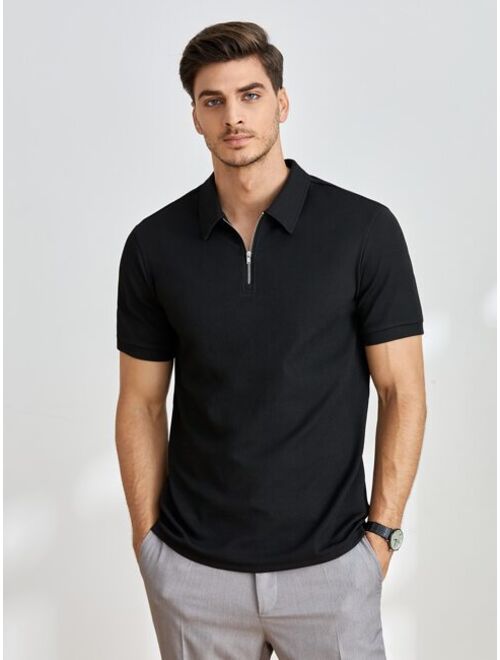 Buy SHEIN Men Quarter Zip Ribbed Knit Polo Shirt online | Topofstyle