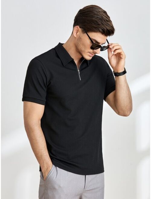 SHEIN Men Quarter Zip Ribbed Knit Polo Shirt