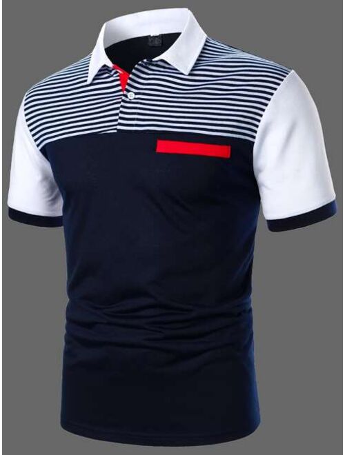 Shein Men Colorblock Striped Polo Shirt