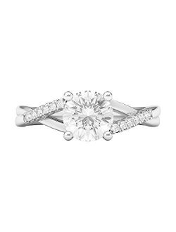 Thelanda Sterling Silver Twisted Split Shank Simulated 1.0 CT Diamond or Moissanite Promise Bridal Engagement Ring