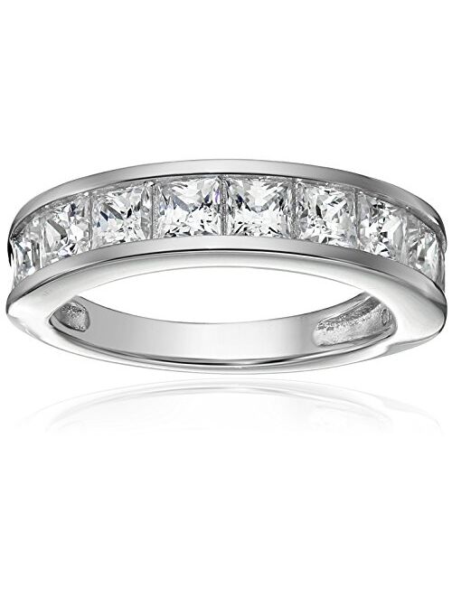 Amazon Collection Platinum-Plated Sterling Silver Infinite Elements Zirconia Princess-Cut Channel-Set Band Ring