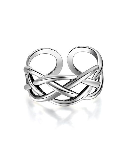 CANDYFANCY Celtic Knot Ring 925 Sterling Silver Open Middle Finger Knuckle Thumb Rings for Women Adjustable Size 4-6