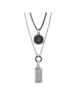 1913 Men's Stainless Steel Layered Lion Head Disc & Dog Tag Necklace