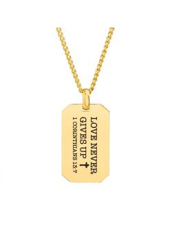 1913 Men's Gold Ion-Plated Stainless Steel "Love Never Gives Up" Dog Tag Pendant Necklace