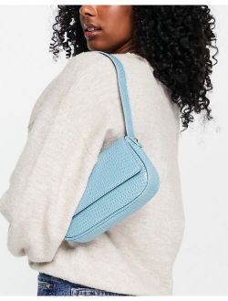 shoulder bag with flap in blue croc