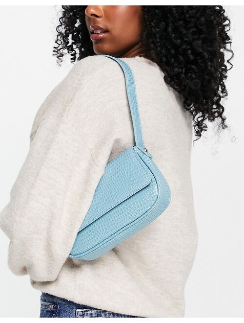 ASOS DESIGN shoulder bag with flap in blue croc