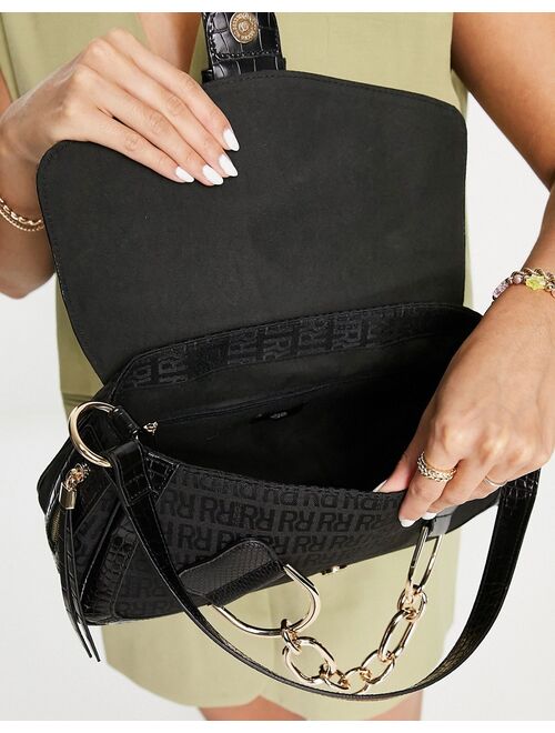 River Island jacquard buckle shoulder bag in black