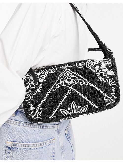 River Island paisley beaded shoulder bag in black