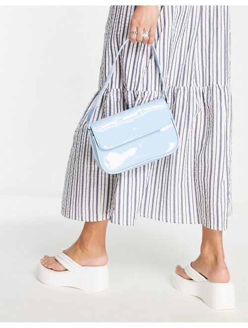 Glamorous shoulder bag in baby blue patent PU