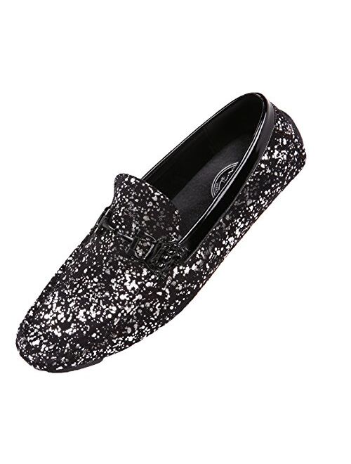 Amali Monty, Mens Loafers – Mens Slip On Shoes - Mens Moccasins - Metallic Splatter Driving Shoes for Men - Men Shoes Dress - Moccasins for Men - Men Shoes Casual
