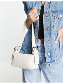 oversized buckle detail shoulder bag in off white