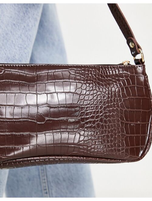 Glamorous shoulder bag in chocolate croc