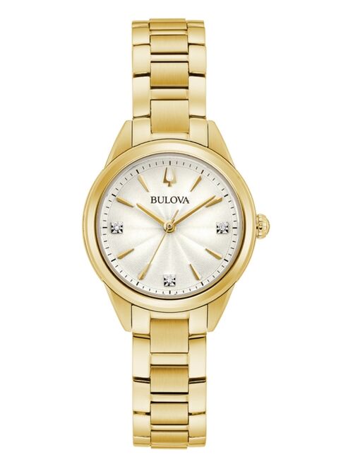 BULOVA Women's Sutton Diamond-Accent Gold-Tone Stainless Steel Bracelet Watch 28mm