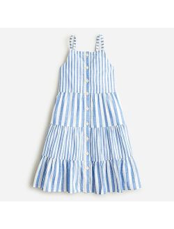 Girls' tiered button-front dress in stripe