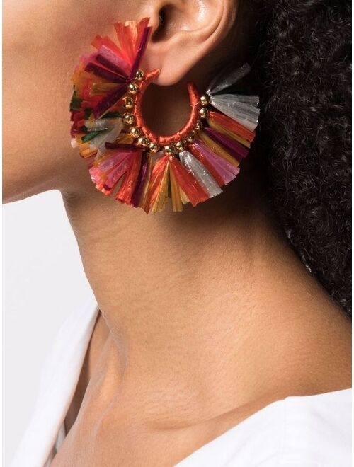 La DoubleJ hand-knotted raffia hoop earrings