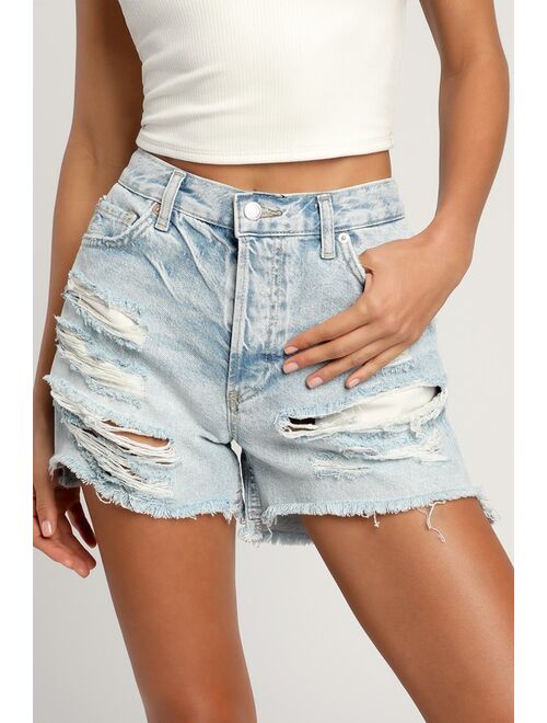 Free People Maggie Mid-Rise Light Wash Distressed Shorts