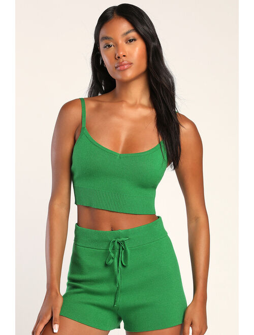 Lulus Stay Easy Green Knit High-Waisted Sweater Shorts