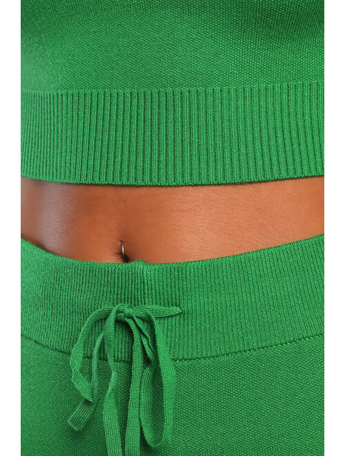 Lulus Stay Easy Green Knit High-Waisted Sweater Shorts