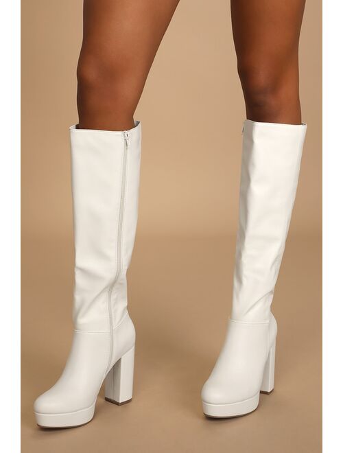 Lulus Layyney White Platform Knee High Boots