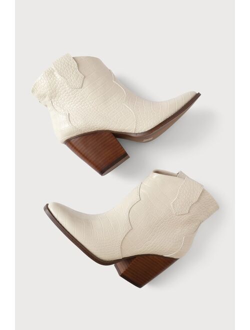 Chinese Laundry Bonnie Cream Crocodile-Embossed Pointed-Toe Ankle Boots