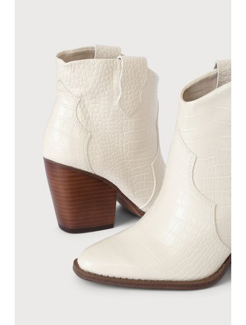 Chinese Laundry Bonnie Cream Crocodile-Embossed Pointed-Toe Ankle Boots