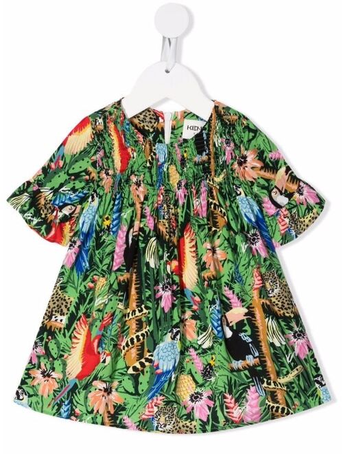 Kenzo Kids jungle-print pleated dress